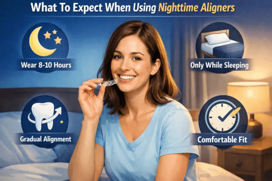 A woman wearing a nighttime aligner