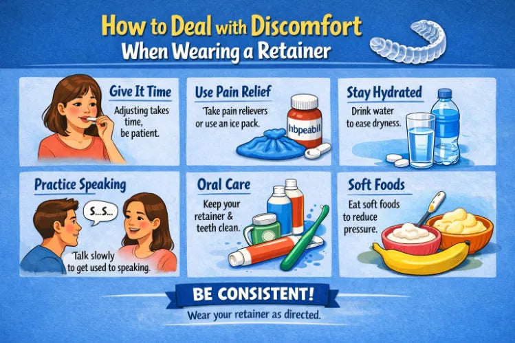 Graphic instructions on how to make your retainer comfortable