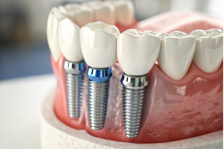 An image of a model of an implant-supported bridge.