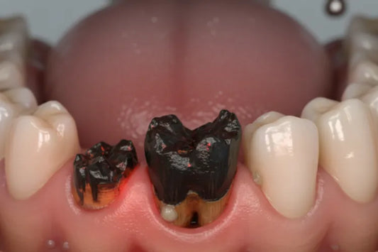 A rotted tooth root still stuck in the gums