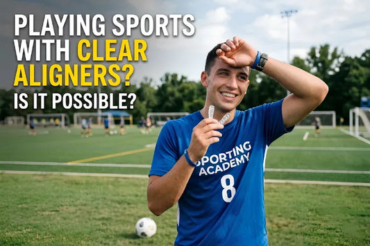A player is holding an Aligner32 Clear Aligner during his game in the field.