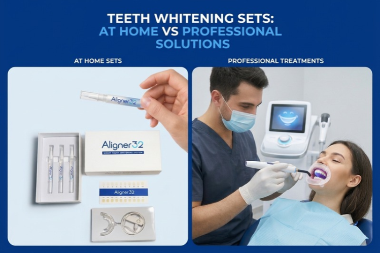 At-home Aligner32 whitening kit compared with professional whitening at a dental clinic