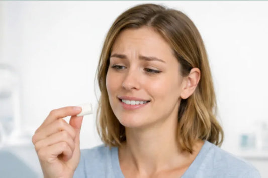 An image shows a girl questioning herself can I chew gum with clear aligners